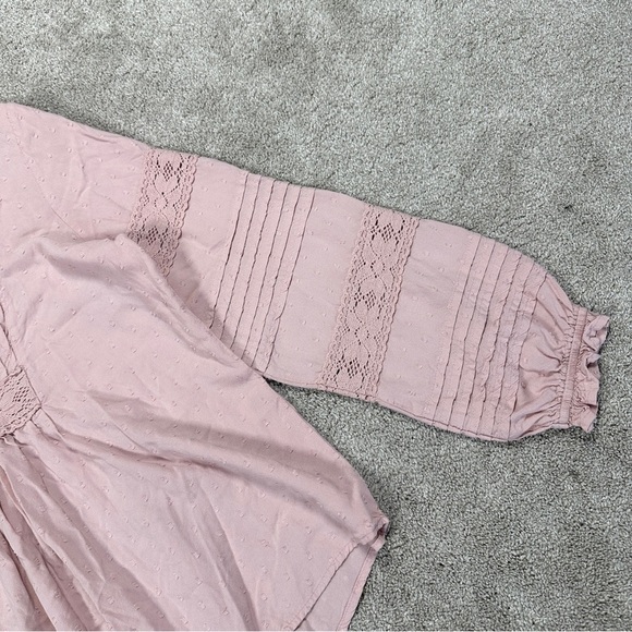 Sundance Spirit Lake Top Blouse Pintucks Ruffle Sleeve Boho Coquette in Pink L - Picture 8 of 16
